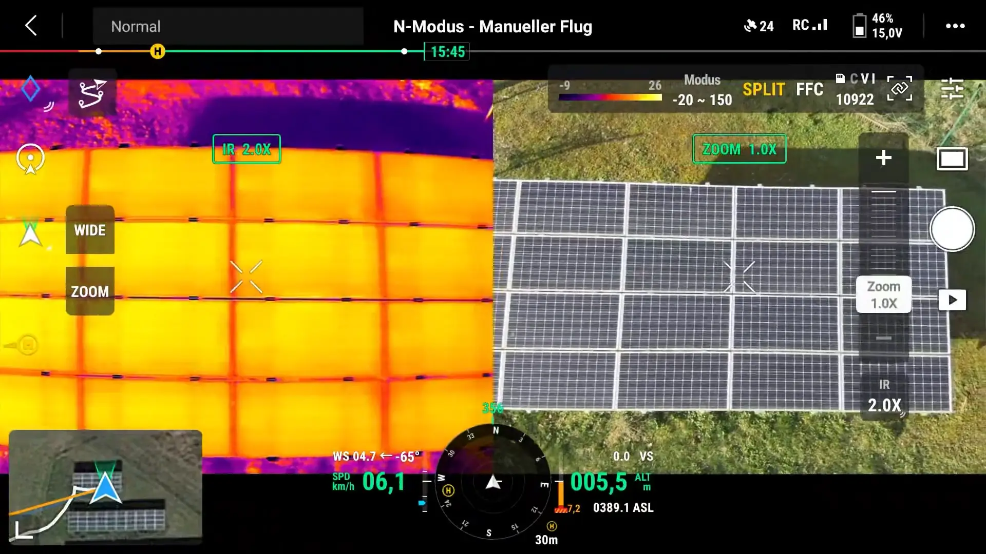 Drohnen-Inspektion einer Photovoltaikanlage mit Wärmebild zur Modulprüfung